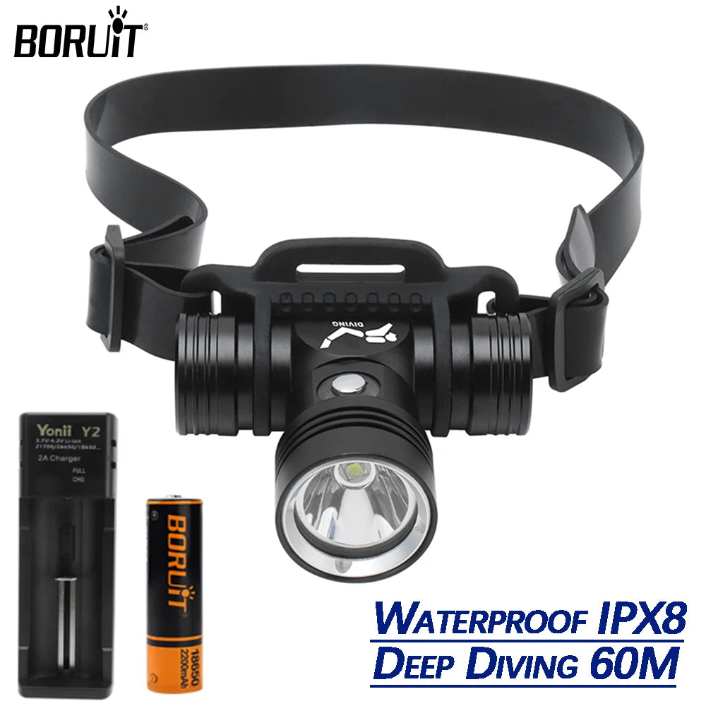 BORUiT B14 Diving Headlamp IPX8 Waterproof 1000 Lumen Diving Headlamp Qst