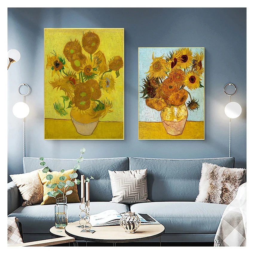 Van Gogh Sunflower Canvas Wall Art – Floral Vase Poster Print Canvas Wall Art Qst