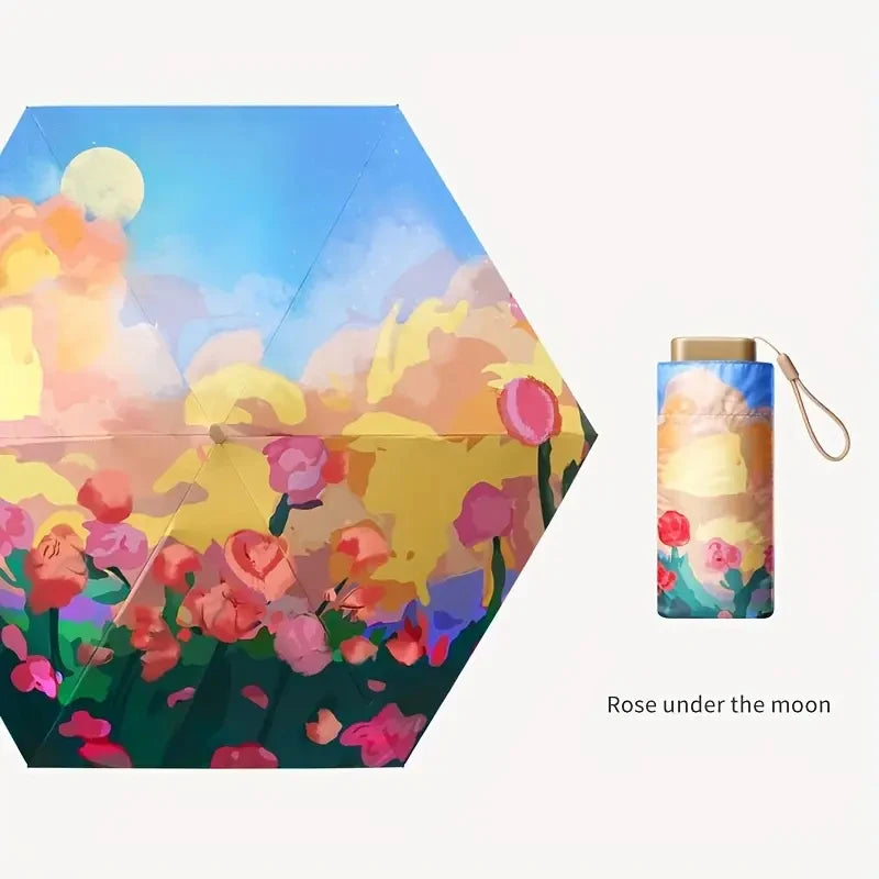 Oil Painting Women's Parasol – Light Compact Folding Umbrella Folding Parasol Umbrella Qst YELLOW