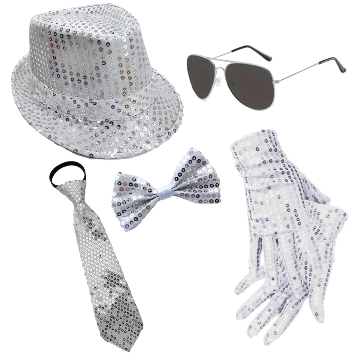 Sequin Light-Up Necktie & Flashing Fedora Hat Set – 5 Colors Costume Necktie Set Qme