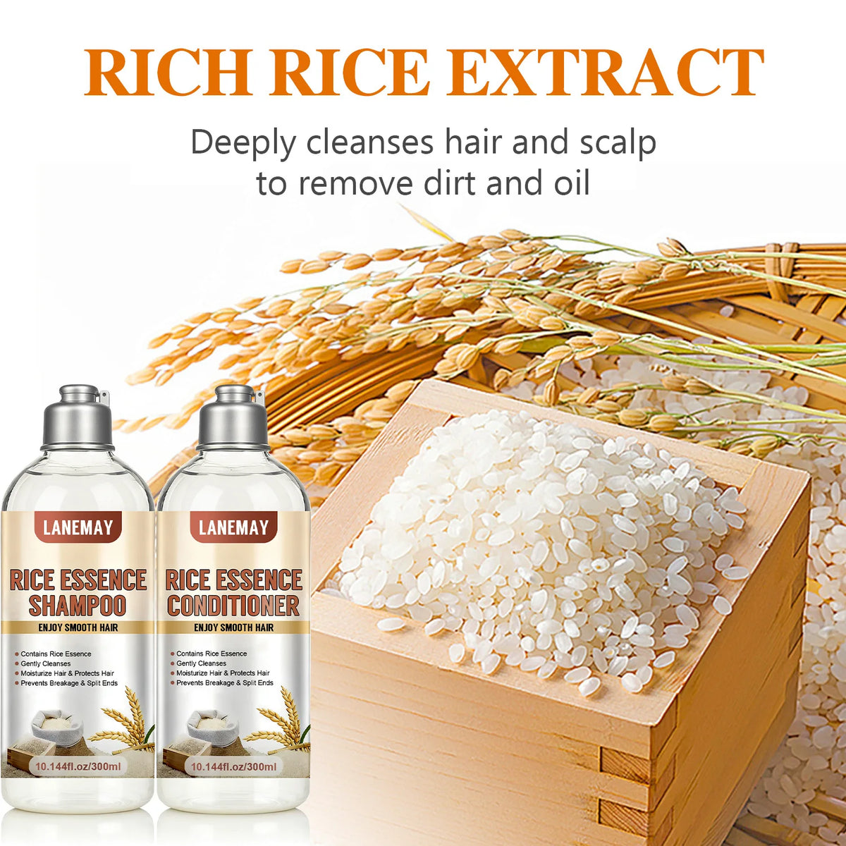 Rice Essence Shampoo & Conditioner Set | Deep Moisture Shampoo Conditioner Set Qst
