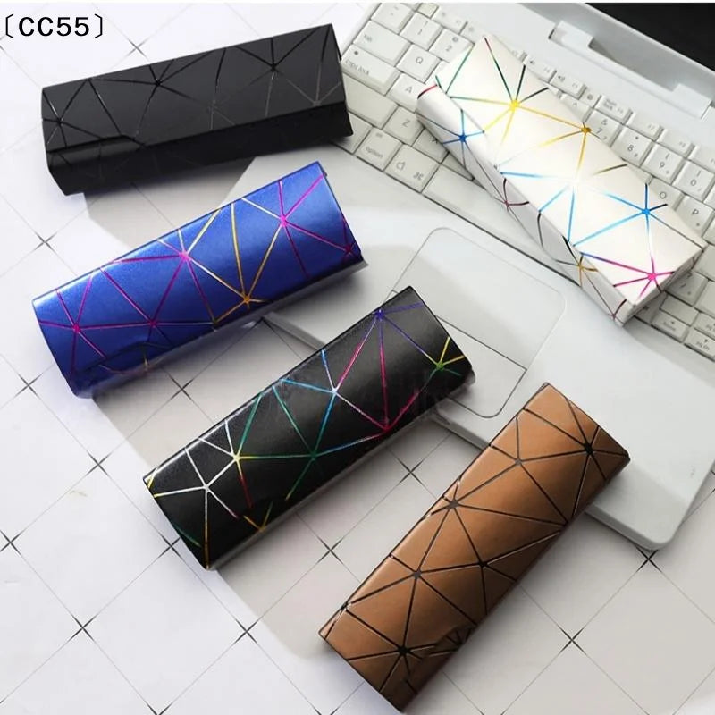 Geometric Hard Eyeglasses Case – PU Leather Spectacle Box Eyeglasses Case Qst
