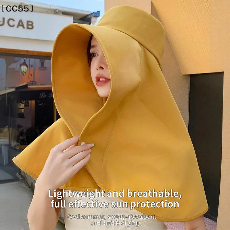 Women's Large Brim Sun Hat with Shawl – Quick-Dry UV Cap Sun Hat Qst