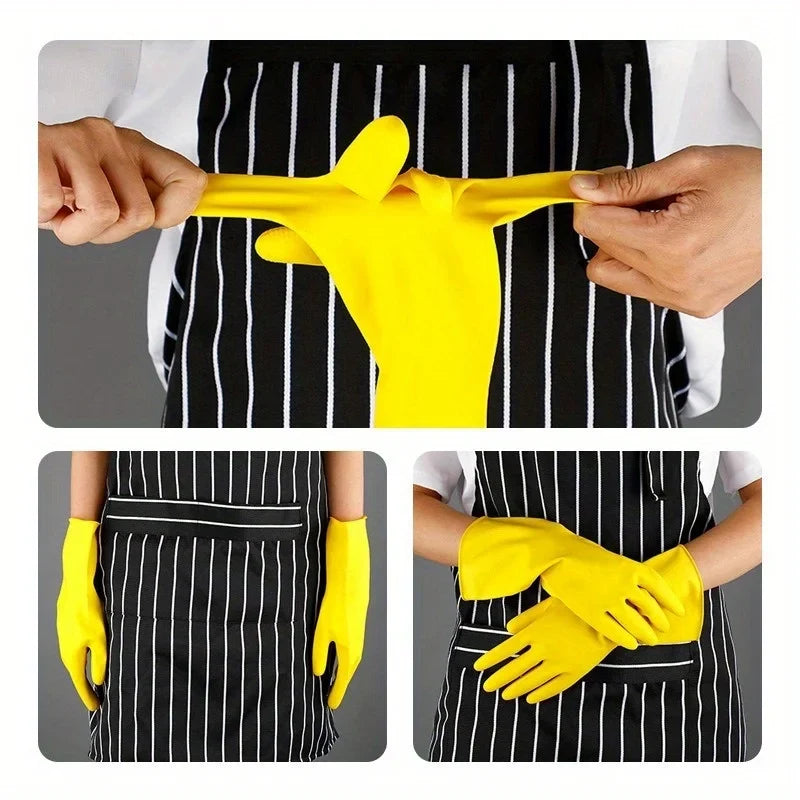 2 Pairs Yellow Rubber Dishwashing Gloves – Reusable & Durable Dishwashing Gloves Qme