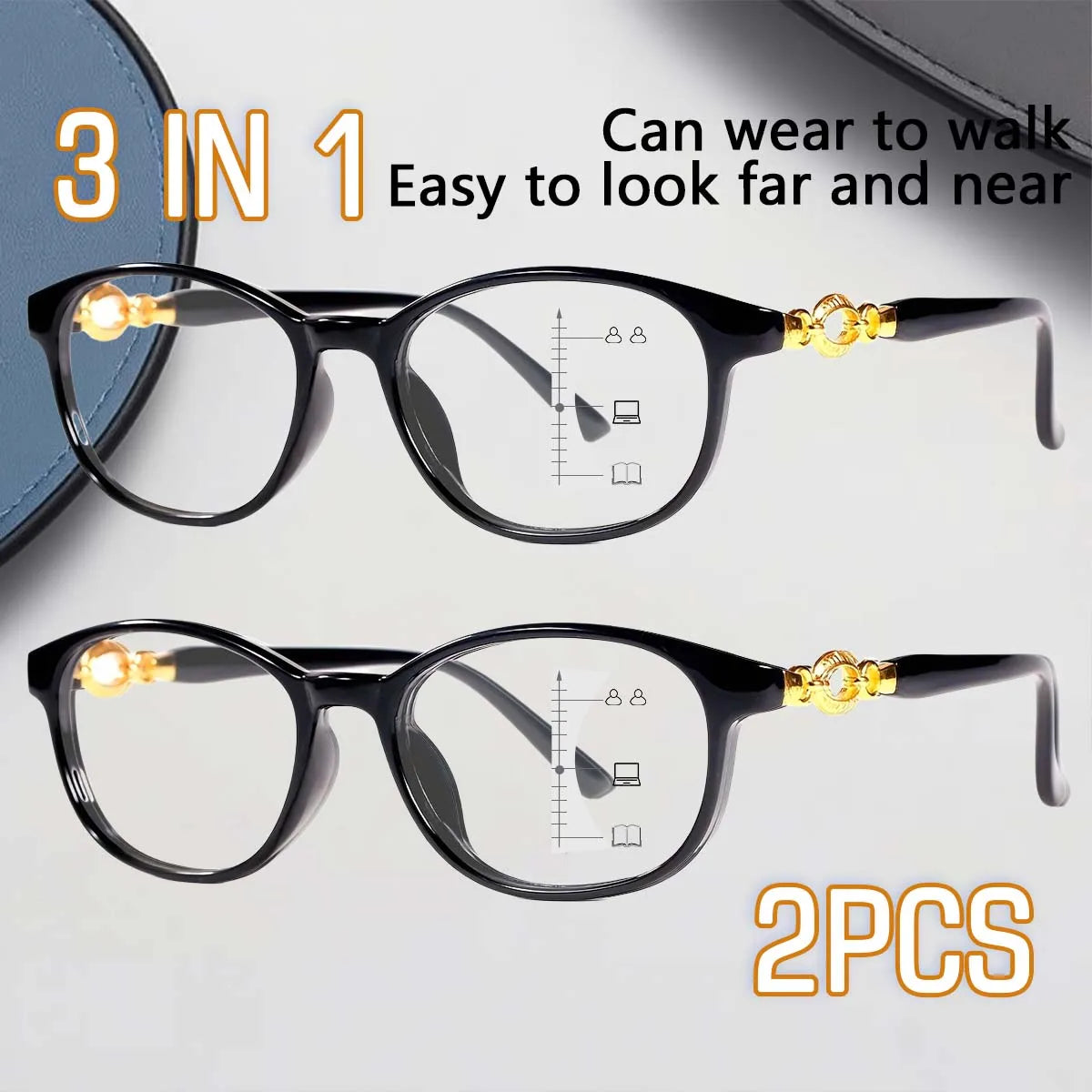 VOPHA 2-Pack Progressive Reading Glasses +1.0–+3.0 Blue Light Progressive Reading Glasses Qst