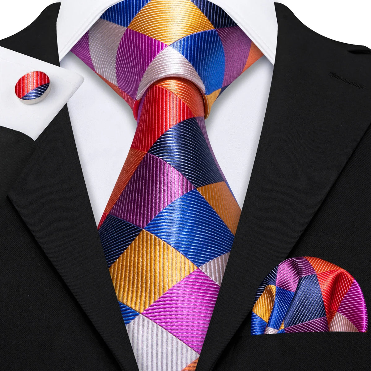 Men's Silk Necktie Pocket Square Cufflinks 3-Piece Set Formal Accessory Set Qme DPTH-HT-LDSN0216