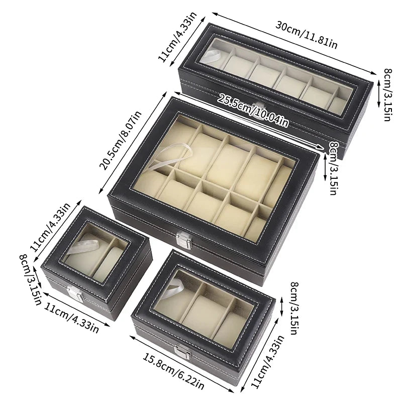 PU Leather Watch Box Display Case with Framed Glass Lid Watch Display Case Qme