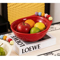 Large Stainless Steel Fruit Bowl Set with 6 Forks | Platter Fruit Bowl Set Qme red
