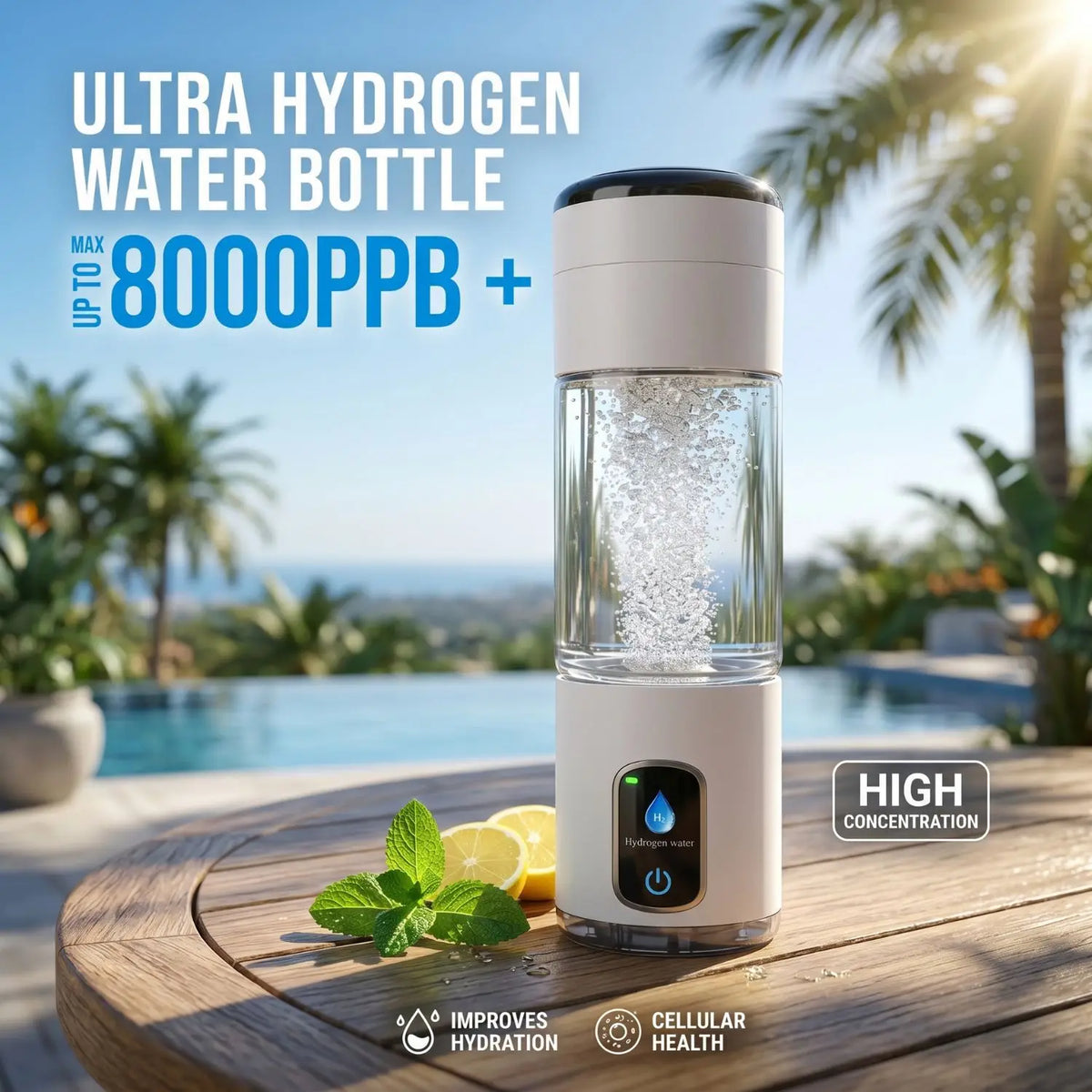 Hydrogen Water Bottle 320ml 8000ppb SPE PEM | BPA Free USB Charge Hydrogen Water Generator Qst