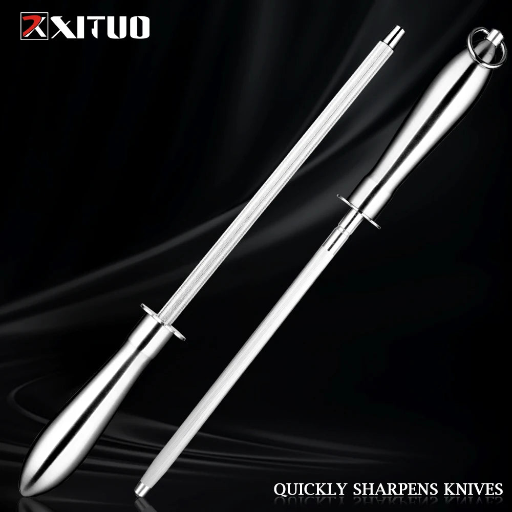 XITUO 12" Diamond Carbon Steel Knife Sharpener Rod | Pro Chef Knife Sharpener Rod Qst