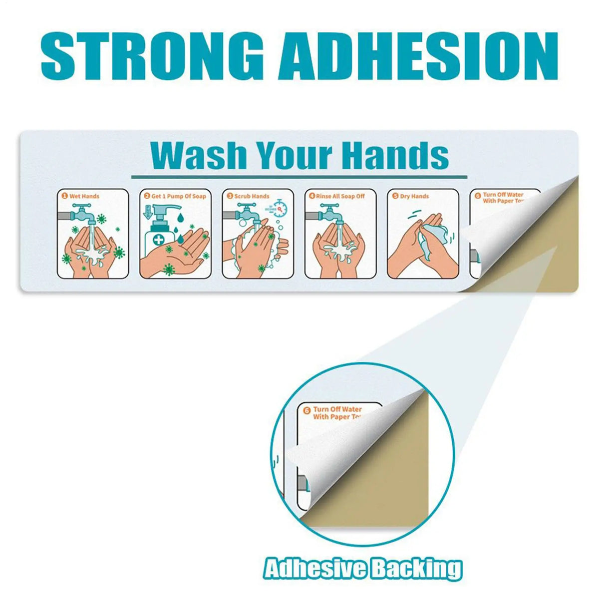 Hand Wash Instruction Sign – Matte Adhesive Handwashing Guide Hygiene Instruction Sign Qme