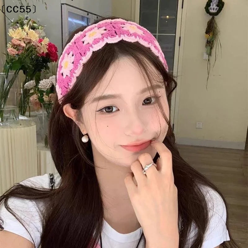 Floral Knitted Headband Stretch Turban Crochet Hairband Women Knitted Headband Qst