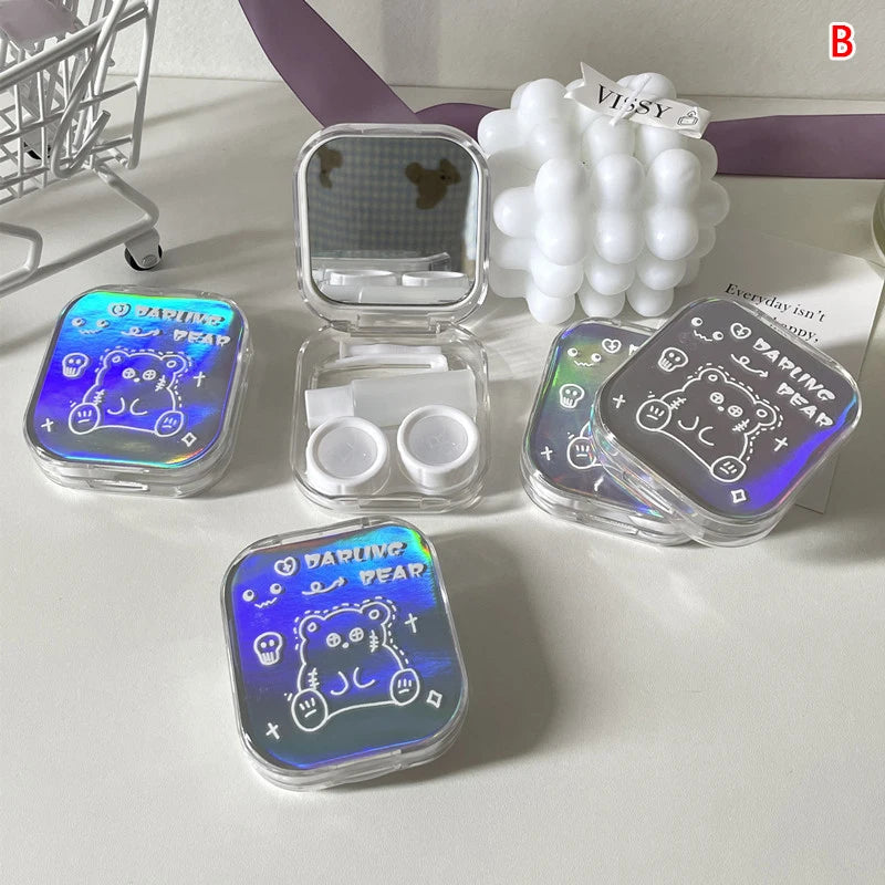 Laser Contact Lens Case Travel Set with Mirror | Portable Box Contact Lens Case Qst B