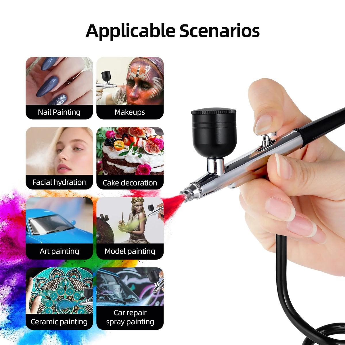 Portable Mini Airbrush Kit – Nail Art, Makeup & Cake Sprayer Airbrush Compressor Kit Qst