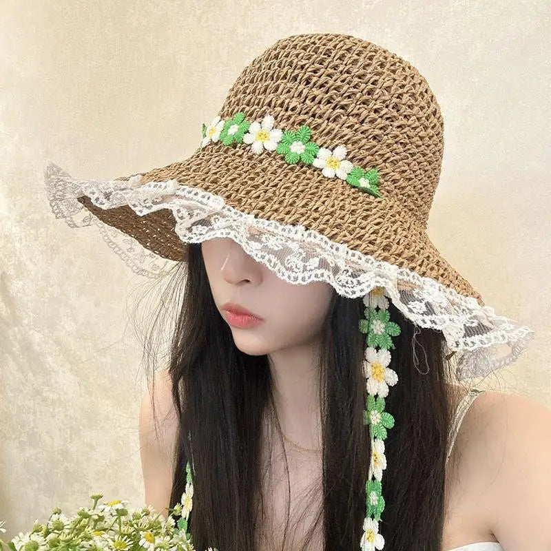 Women's Wide-Brim Raffia Straw Sun Hat – Beach & Outdoor Straw Sun Hat Qst one size D