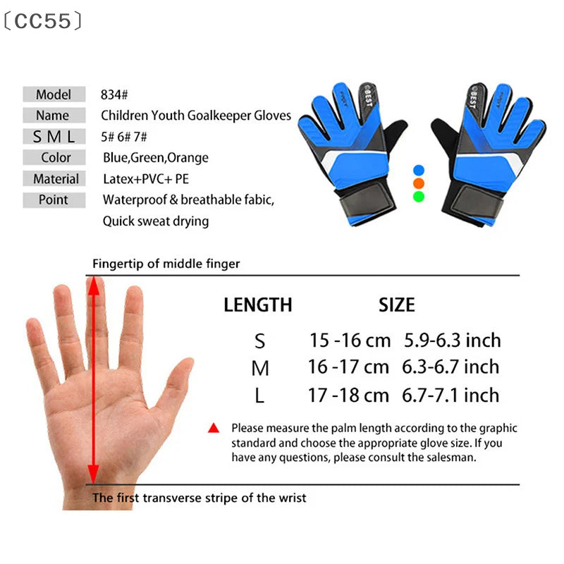 Kids Soccer Goalkeeper Gloves – Latex PU Palm Padding S/M/L Goalkeeper Gloves Qst