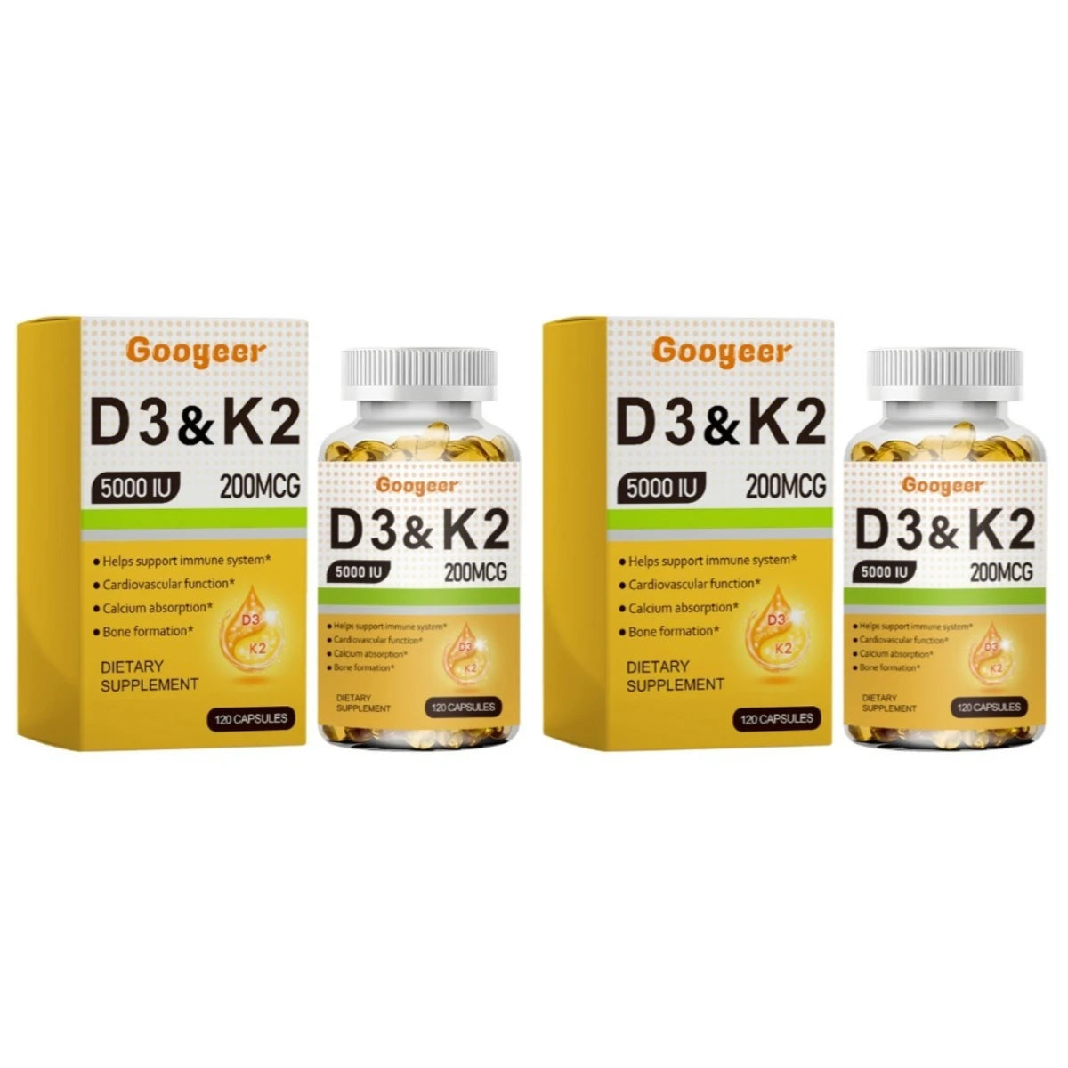 Vitamin D3 5000 IU + K2 200 mcg Capsules – 120 CT | Daily Wellness Vitamin Supplement Qst 240 Count(Pack of 2)