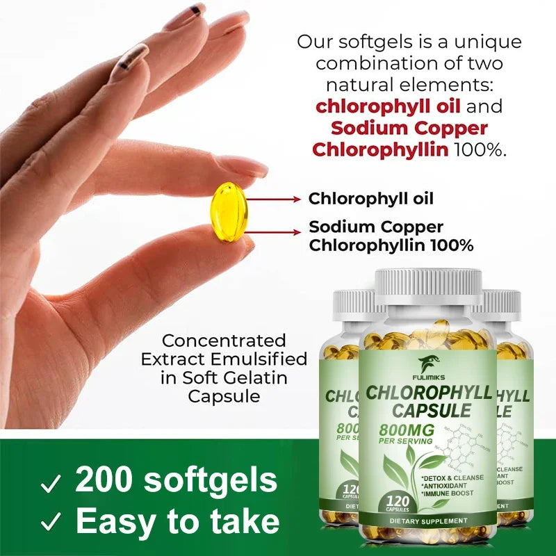 Pure Chlorophyll Capsules – Energy, Skin & Liver Support Herbal Supplement Qst