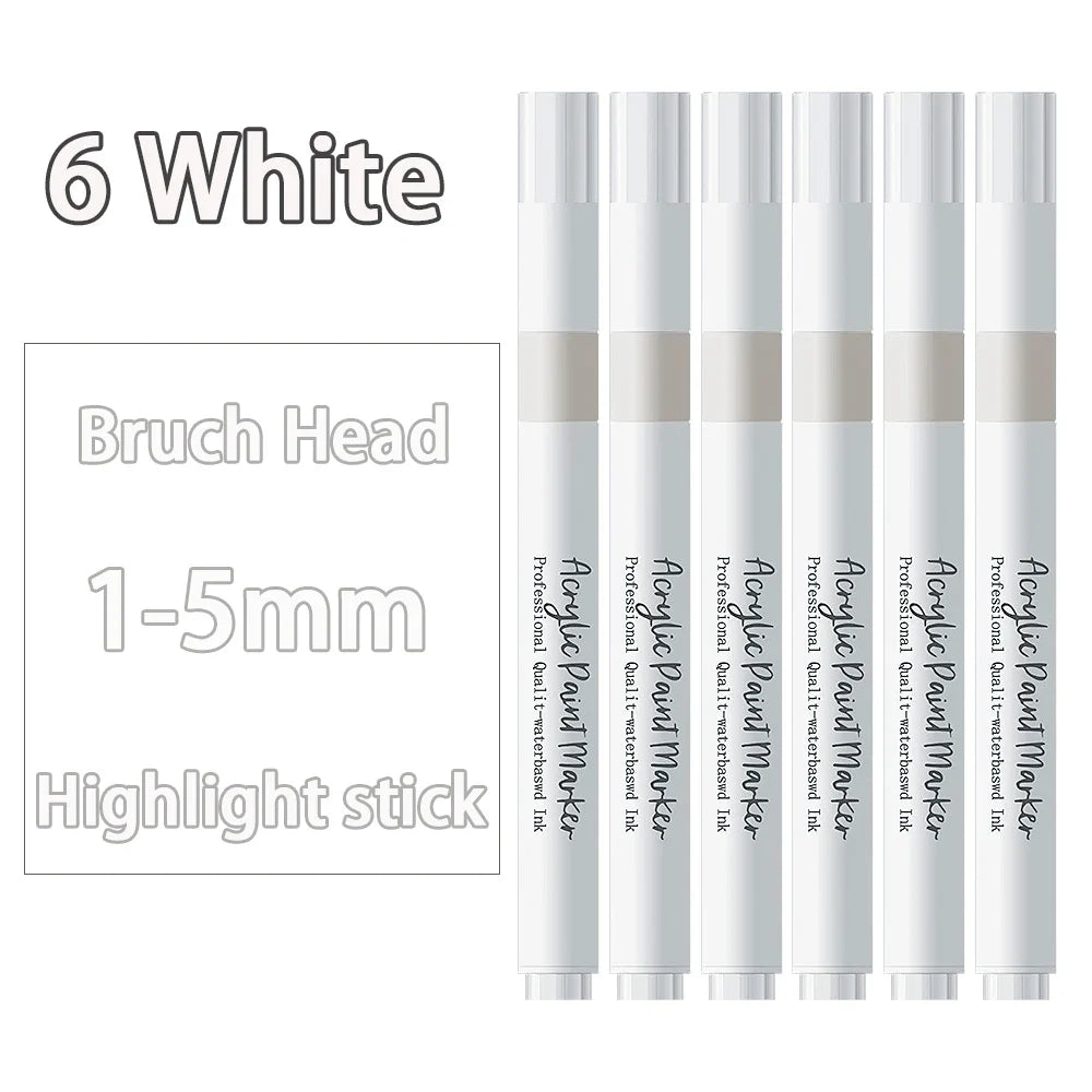 White Acrylic Marker Set – Brush Tip & Fine Point Art Pen Acrylic Art Marker Qme 6 White