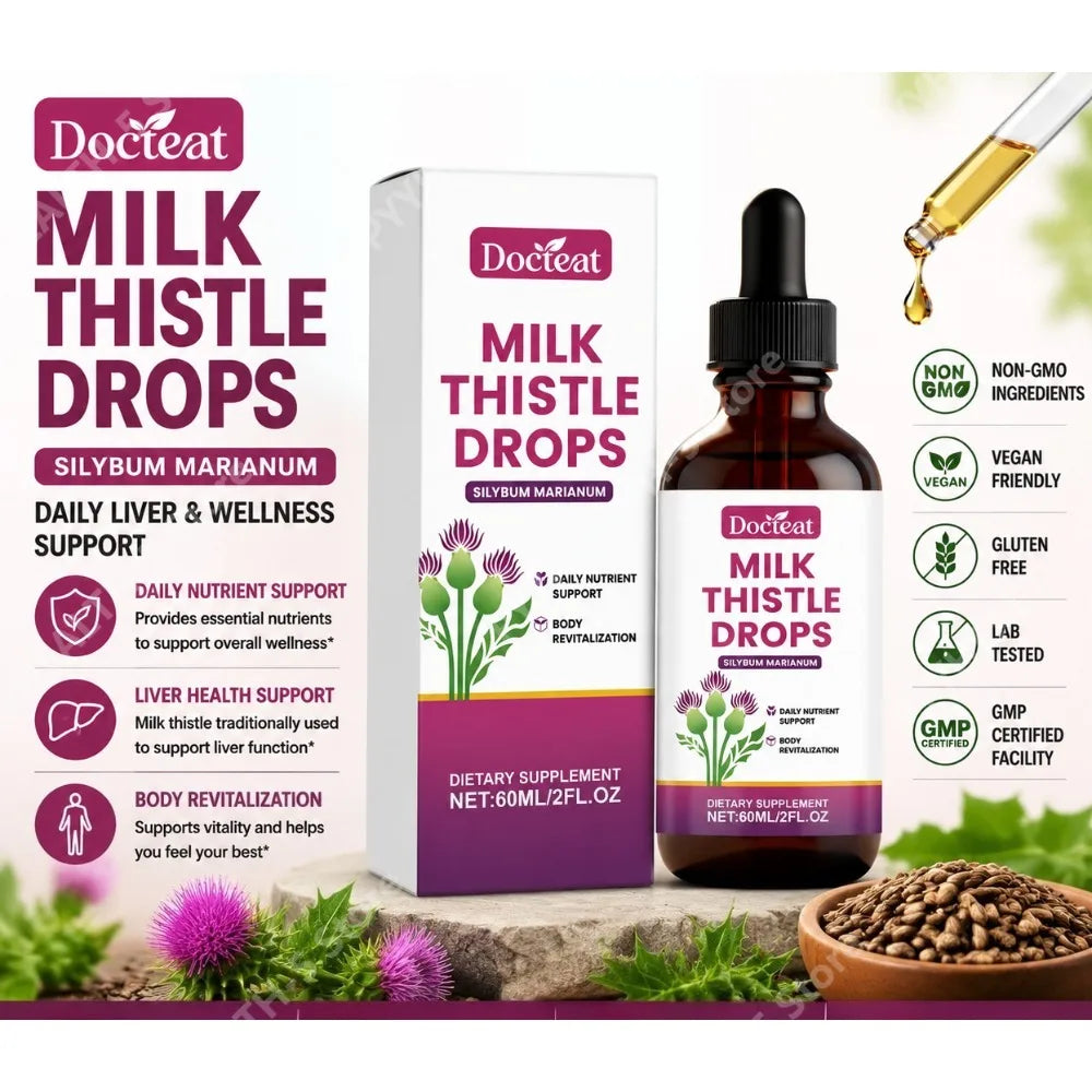 Docteat Milk Thistle Drops 60ml – Vitamin D3, Zinc & Elderberry Liquid Herbal Supplement Qst