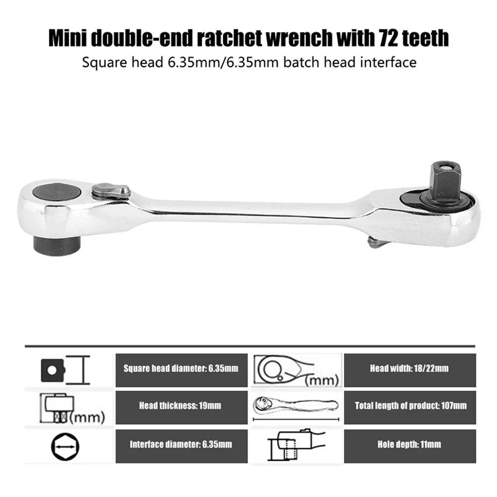 Mini 1/4" Double-Ended Ratchet Wrench Hex Socket Screwdriver Ratchet Wrench Qme