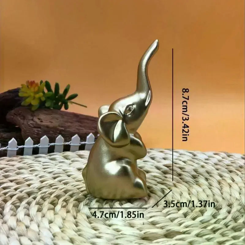 Mini Gold Elephant Figurine Pair | Alloy Home Decor Statue Decorative Figurine Qme