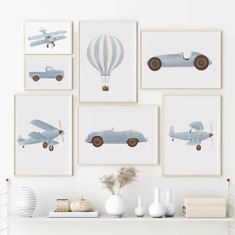 Boy Nursery Wall Art – Hot Air Balloon Canvas Print | Nordic Décor Canvas Wall Art Print Qst
