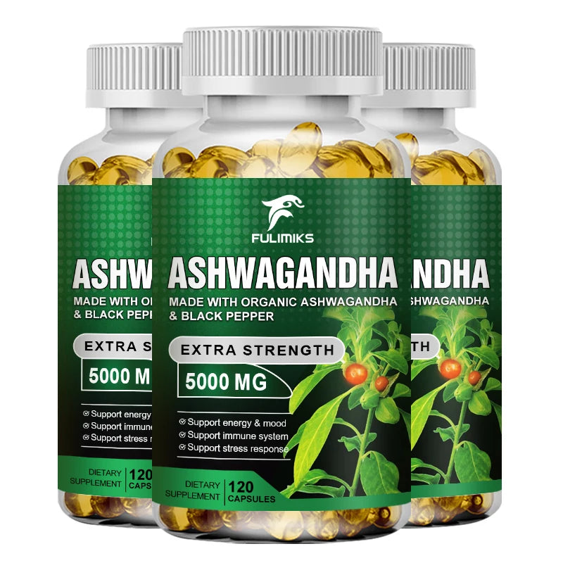Ashwagandha KSM-66 5000mg + MACA Capsules | Focus & Energy Herbal Supplement Qst 3 bottles 120pcs