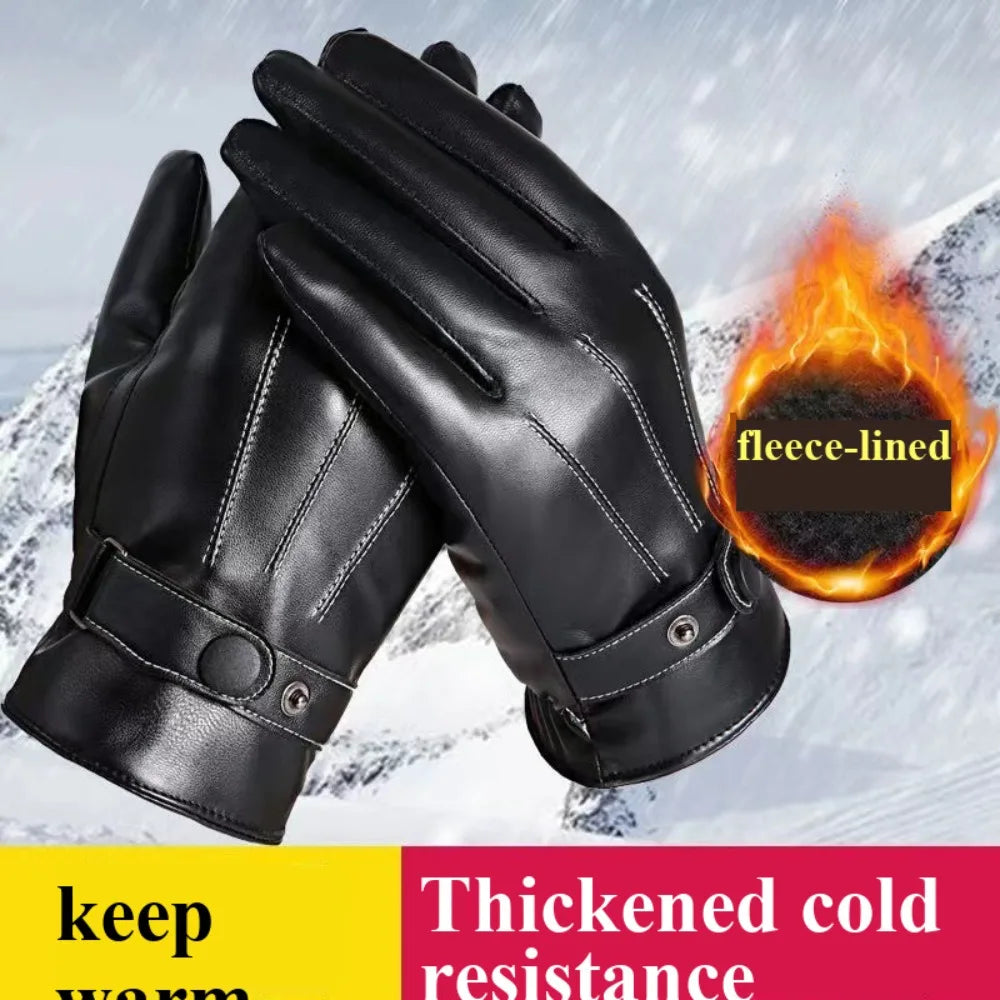 Men's PU Leather Winter Gloves – Touchscreen Waterproof Driving Winter Driving Gloves Qme