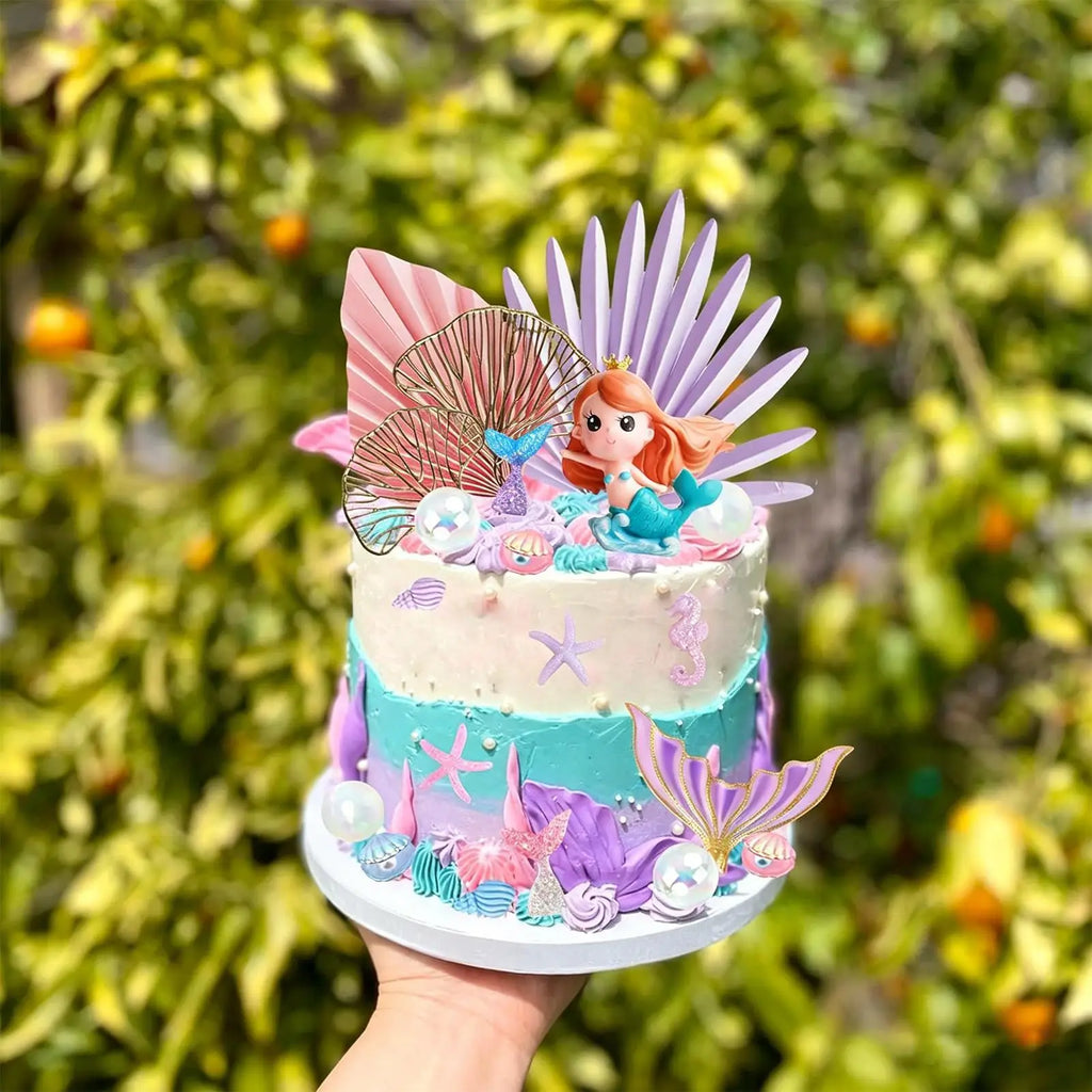 Mermaid Tail Cake Topper Set – Starfish & Seashells Decor Cake Topper Set Qme