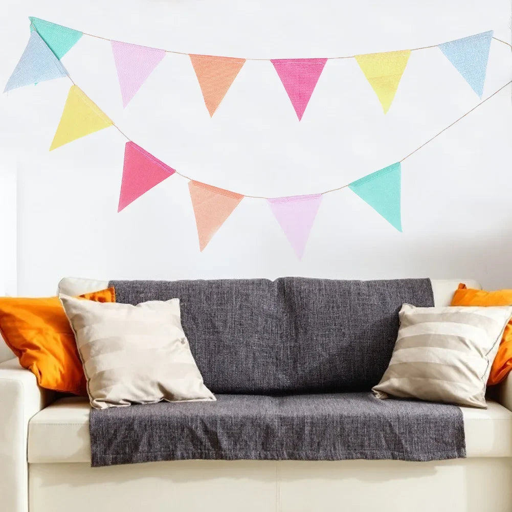 Multicolor Double-Sided Bunting Pennants – Cotton Linen Wedding Flags Party Bunting Flags Qme
