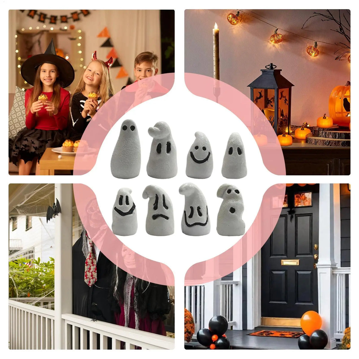 Halloween Glow-in-the-Dark Ghost Figurines Set of 8 Miniature Halloween Figurines Qme