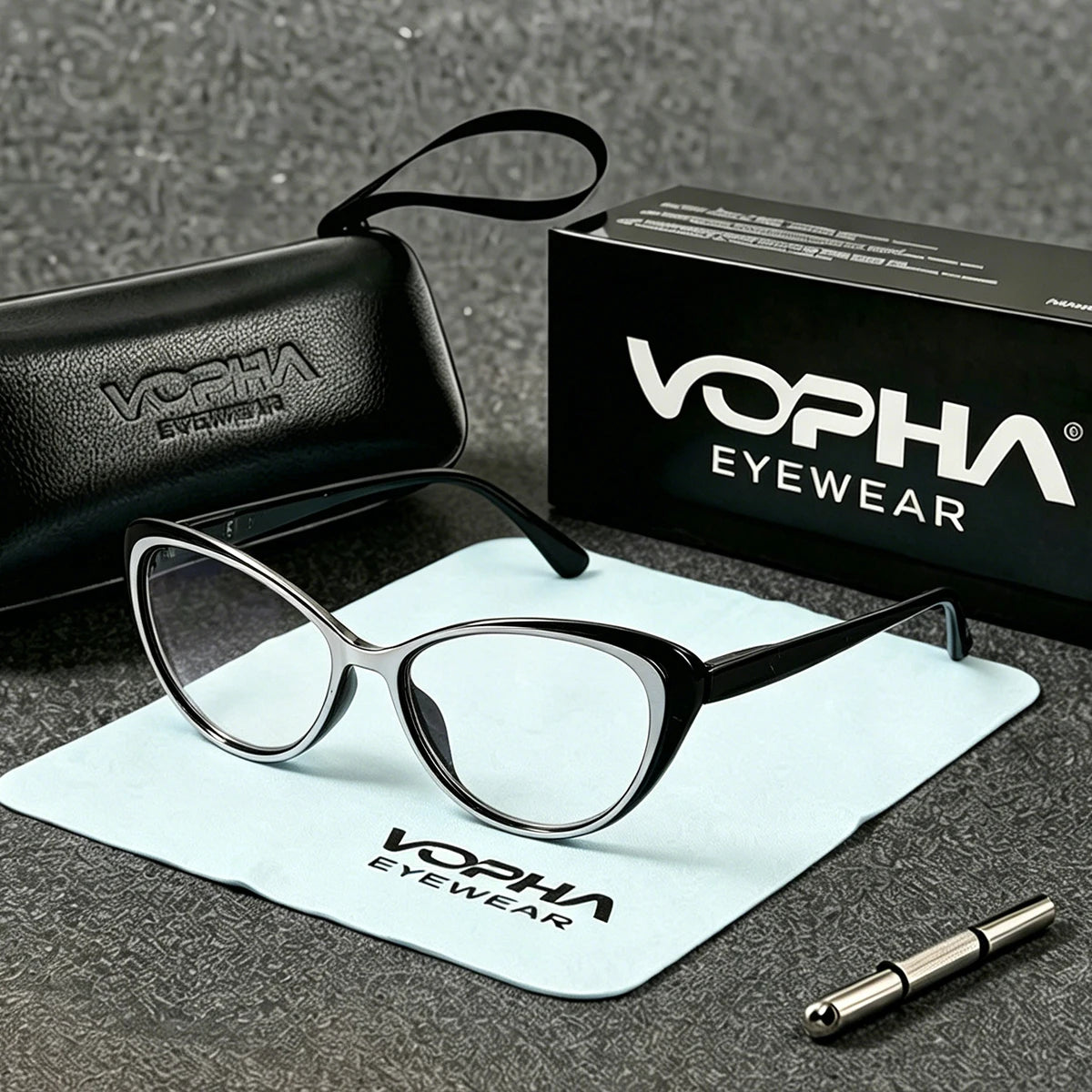VOPHA Cat Eye Reading Glasses Women +1.0–+3.0 Blue Light Reading Glasses Qst 200 Black white