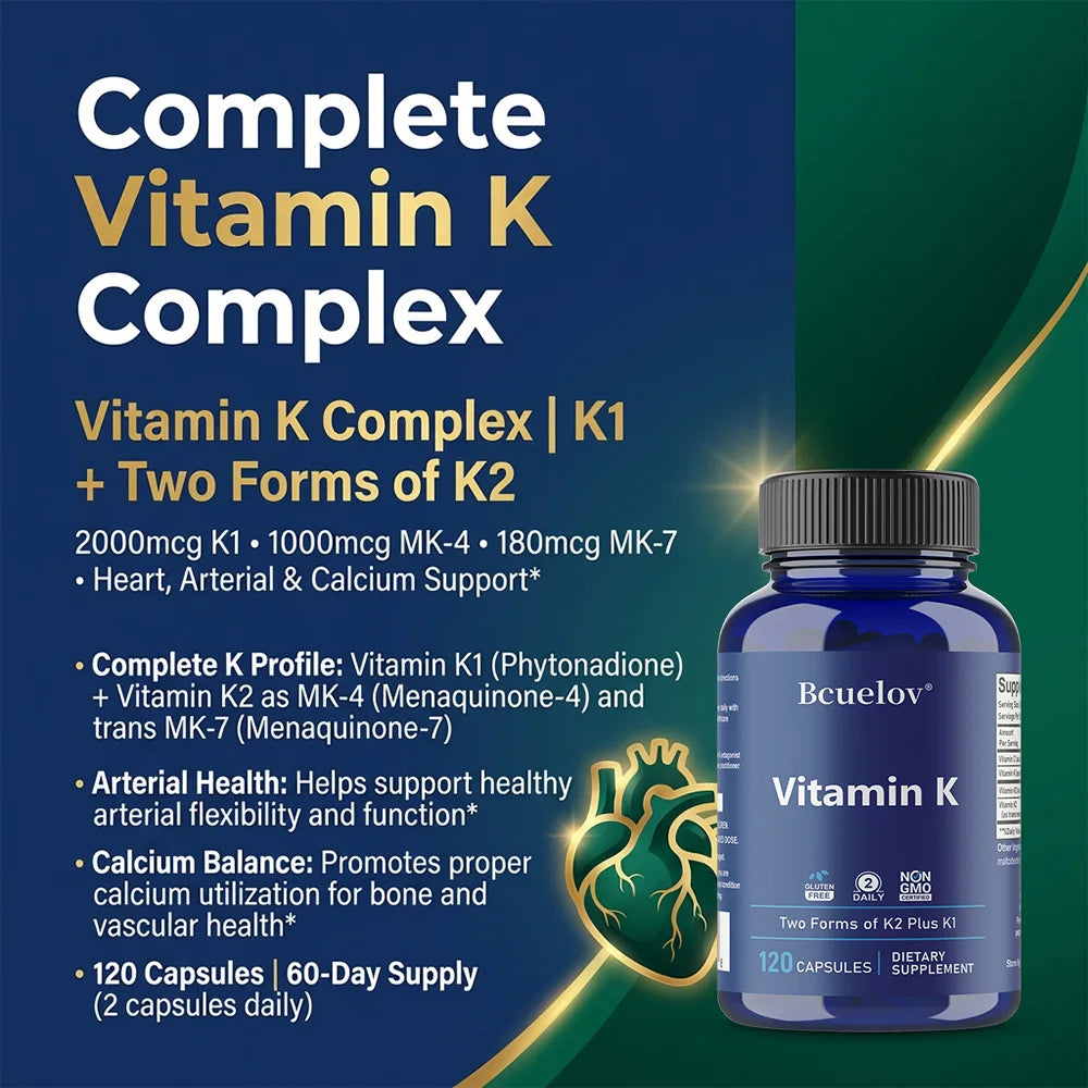 Vitamin K2 1000mcg 120 Veg Capsules – Non-GMO, Gluten Free Vitamin Supplement Qst