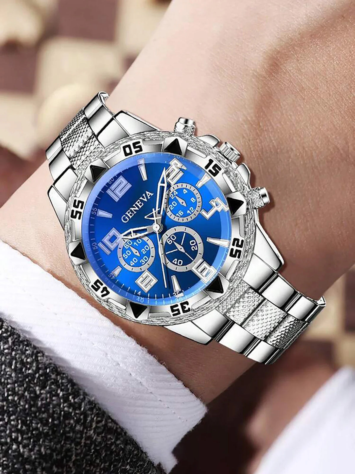 Men's Quartz Watch Diamond Cuban Bracelet & Necklace Set Watch & Jewelry Set Qme