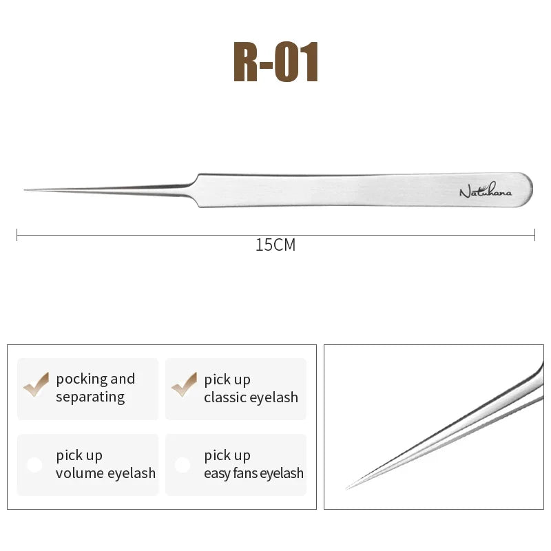 NATUHANA Precision Eyelash Extension Tweezers – Anti-Static Eyelash Extension Tweezers Qme R-01