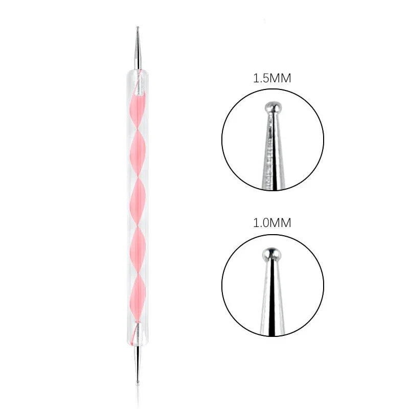Nail Art Dotting Pen & Spiral Hook Marbleizing DIY Tool Nail Art Tool Qme Pink