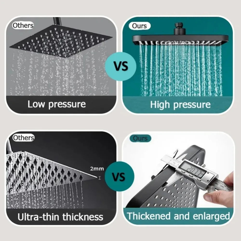 12" High-Pressure Rain Shower Head | Large Flow, 360° Swivel Rain Shower Head Qme