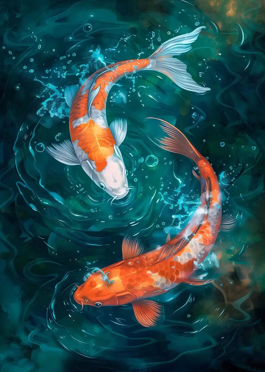 Japanese Koi Fish Canvas Wall Art – Colorful Carp Poster Print Canvas Wall Art Qst 2 40x60cm Unframed