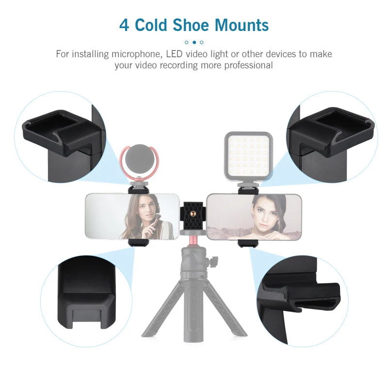 Andoer AD-04 Dual Phone Tripod Mount – 360° Smartphone Clamp Phone Tripod Mount Qst