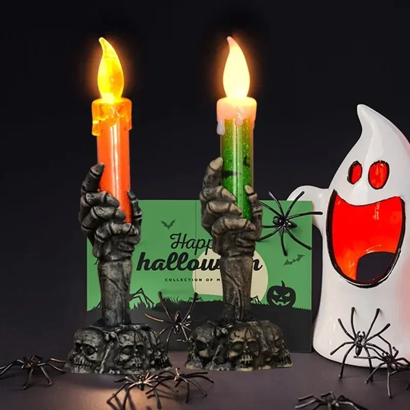 Halloween Skeleton Ghost Hand LED Candle Light Prop Decor Halloween Decor Prop Qme