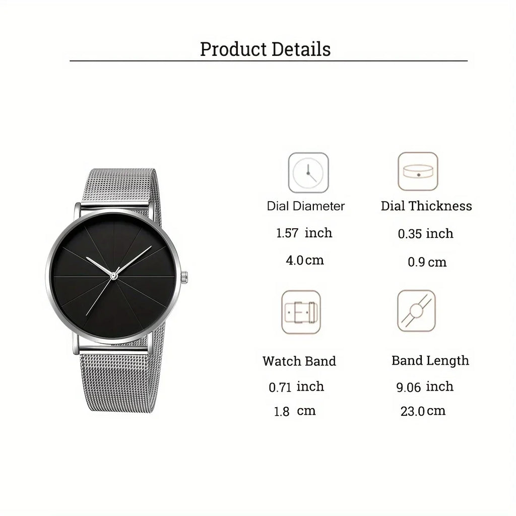 Casual Geo Dial Quartz Watch | Stainless Steel Mesh Strap Quartz Analog Watch Qme