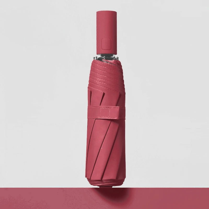 24-Bone Auto Folding Umbrella – SPF 50 UV & Wind Resistant Folding Umbrella Qst Iron 8K Red