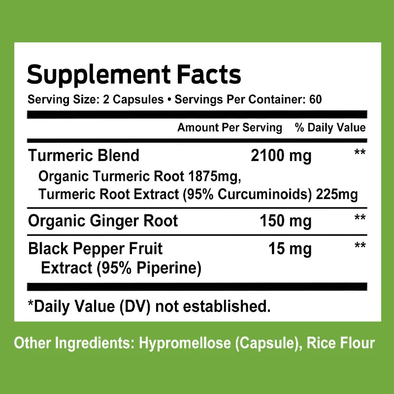 Turmeric Ginger Root & Black Pepper Extract Capsules 120ct Herbal Supplement Capsules Qst