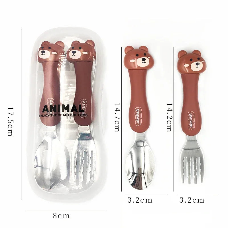 Cartoon Animal Kids Cutlery Set – Spoon & Fork for Toddlers Kids Cutlery Set Qme