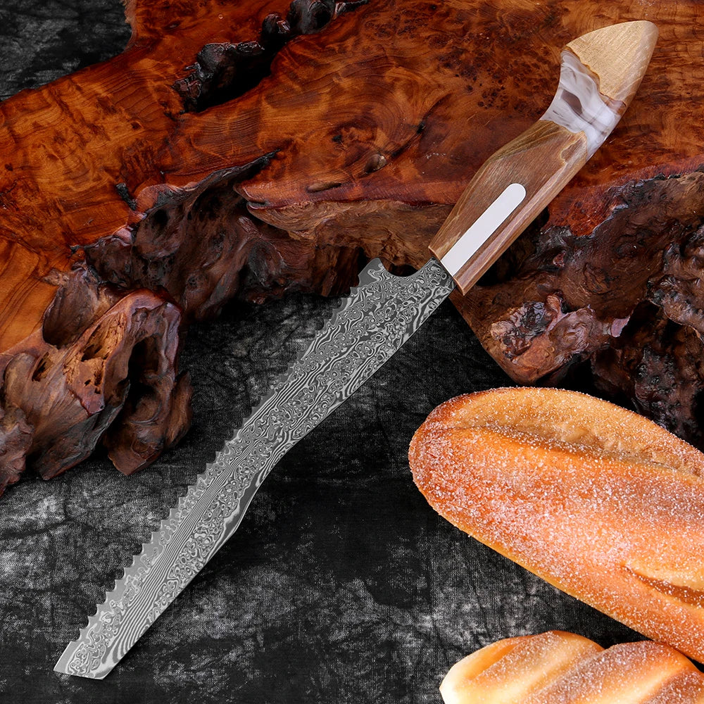XITUO 8" Damascus Serrated Bread Knife – 67-Layer Japanese Steel Serrated Bread Knife Qst