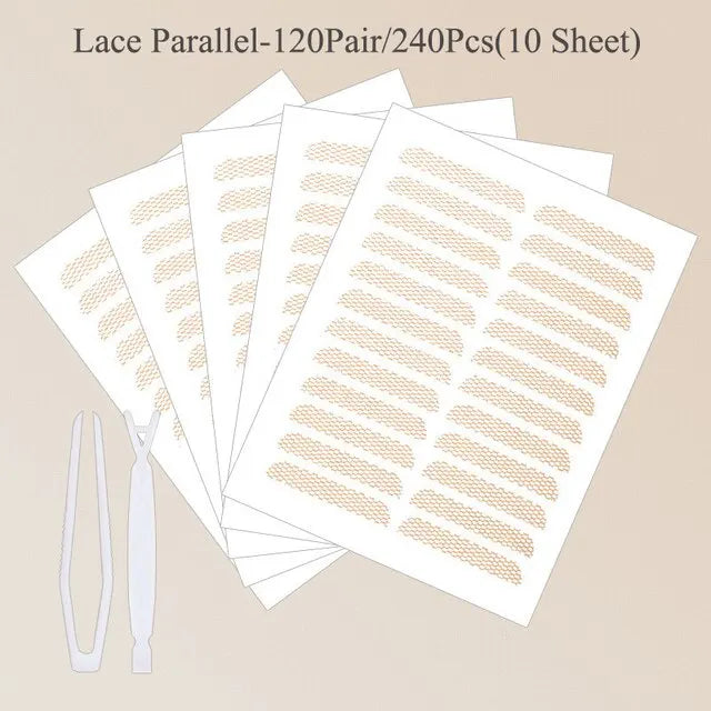 Qme Double Fold Eyelid Tape – Clear Beige Lace Stripe 240pc Eyelid Tape Sticker Qme 6parallel 240PCs