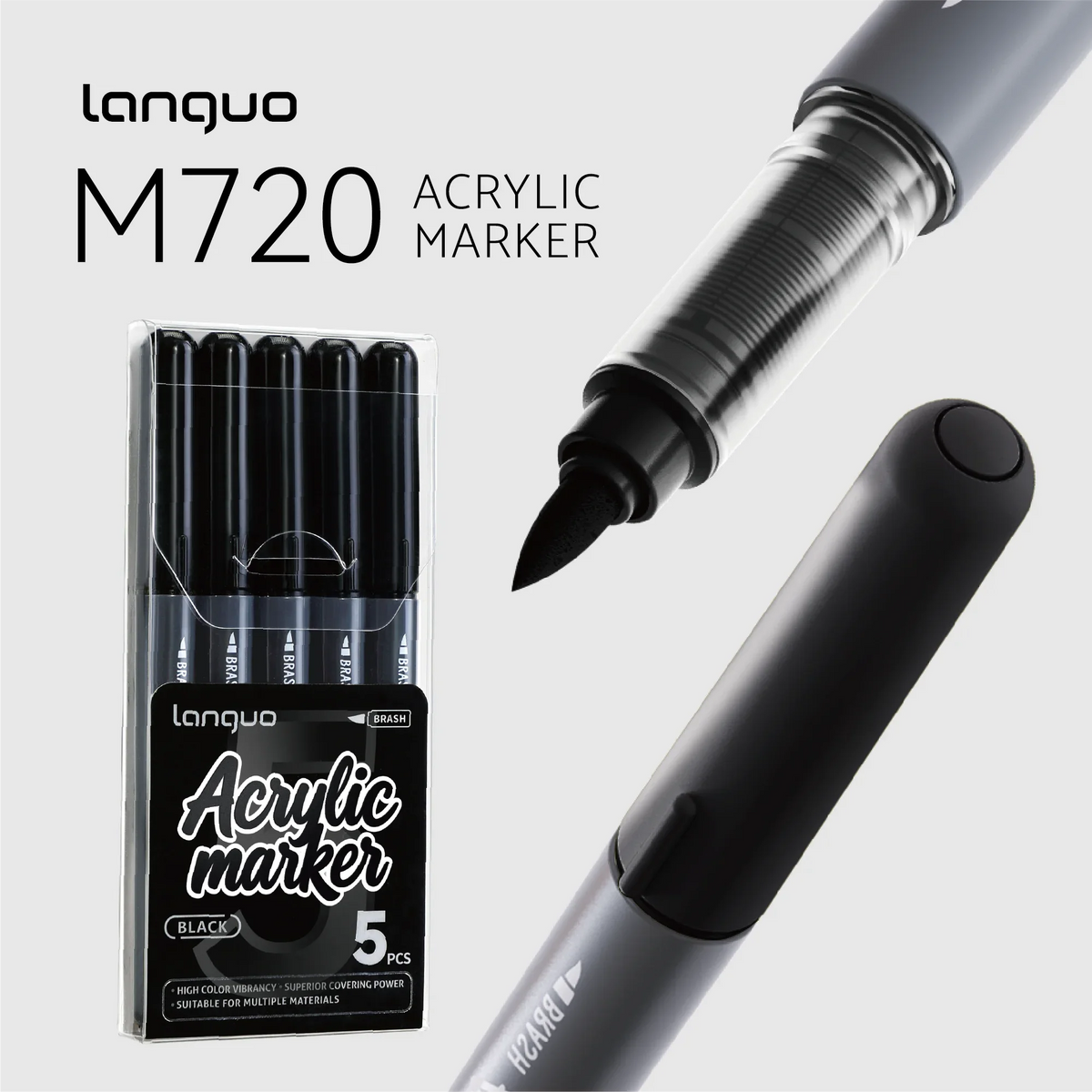 5-Pack Gloss Liquid Acrylic Permanent Markers | Black White Gold Silver Acrylic Paint Markers Qme 1 box black