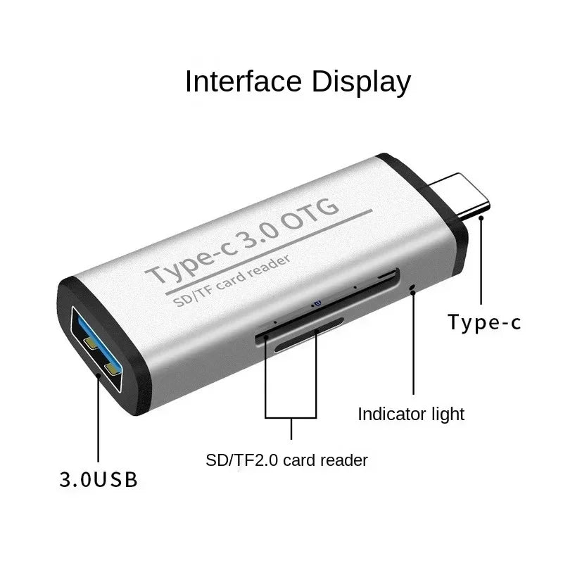 USB-C OTG Card Reader USB 3.0 & TF Slot – Aluminum Alloy OTG Card Reader Qme