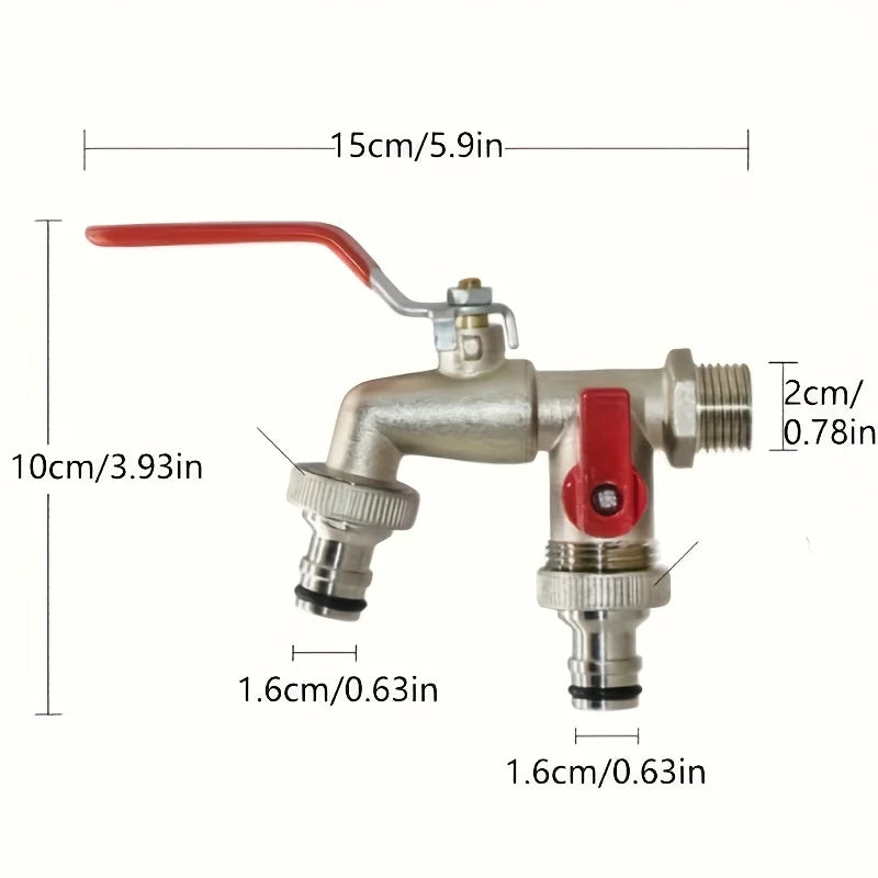 Dual Socket Garden Faucet Universal Threaded Metal Tap Garden Hose Faucet Qme